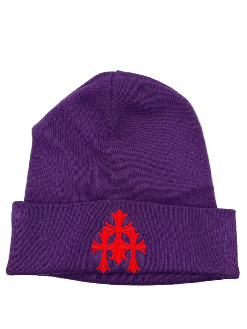 Chrome Hearts Purple / Red Triple Cross Beanie