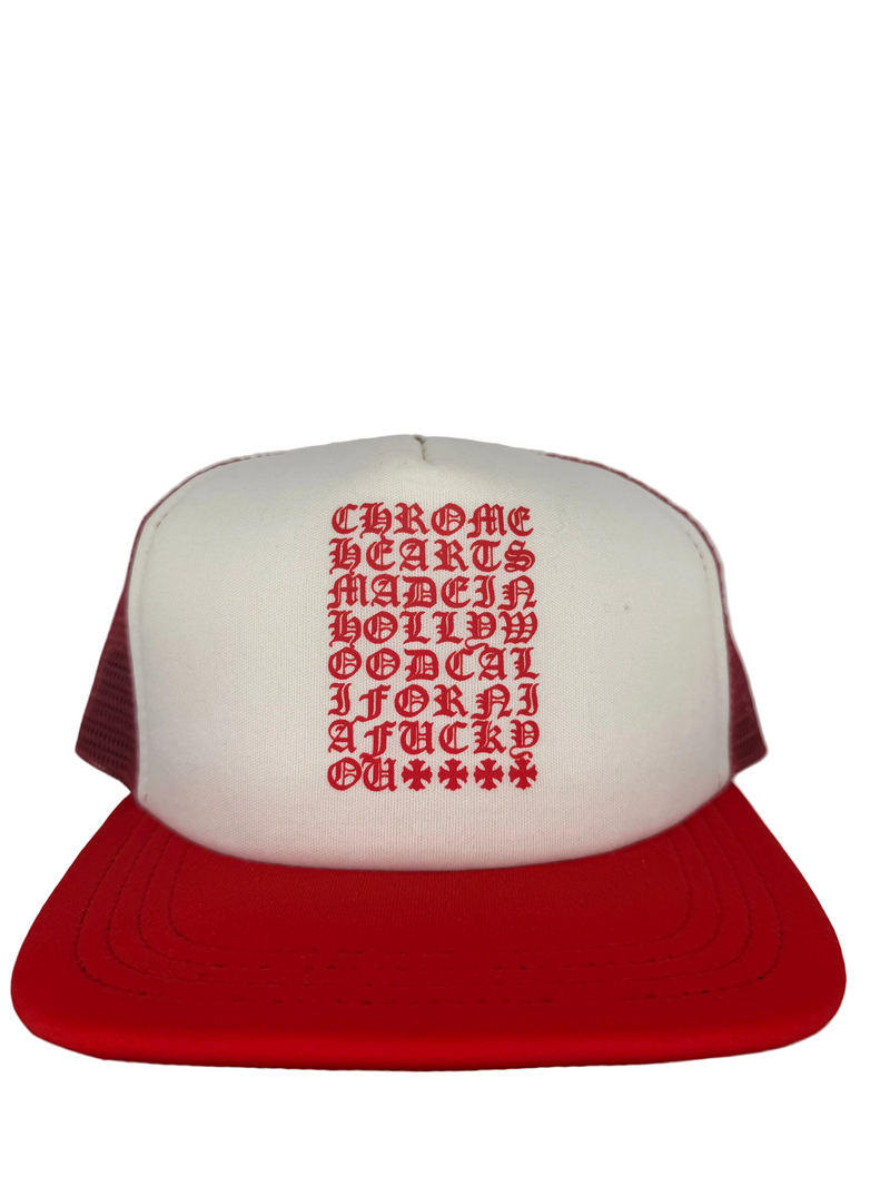 Chrome Hearts Red Eyechart Trucker Hat
