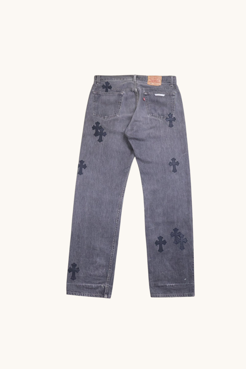 Grey Levi's 501 Cross Patch Jeans