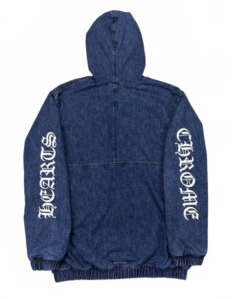 Chrome Heart Denim Anorak White Cross Patch Zip Hoodie