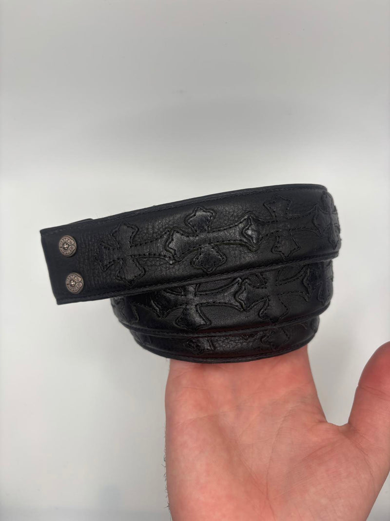 Chrome Hearts Black Leather Patch Belt Strap
