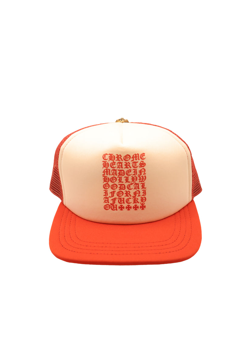 Chrome Hearts Red Eyechart Trucker Hat