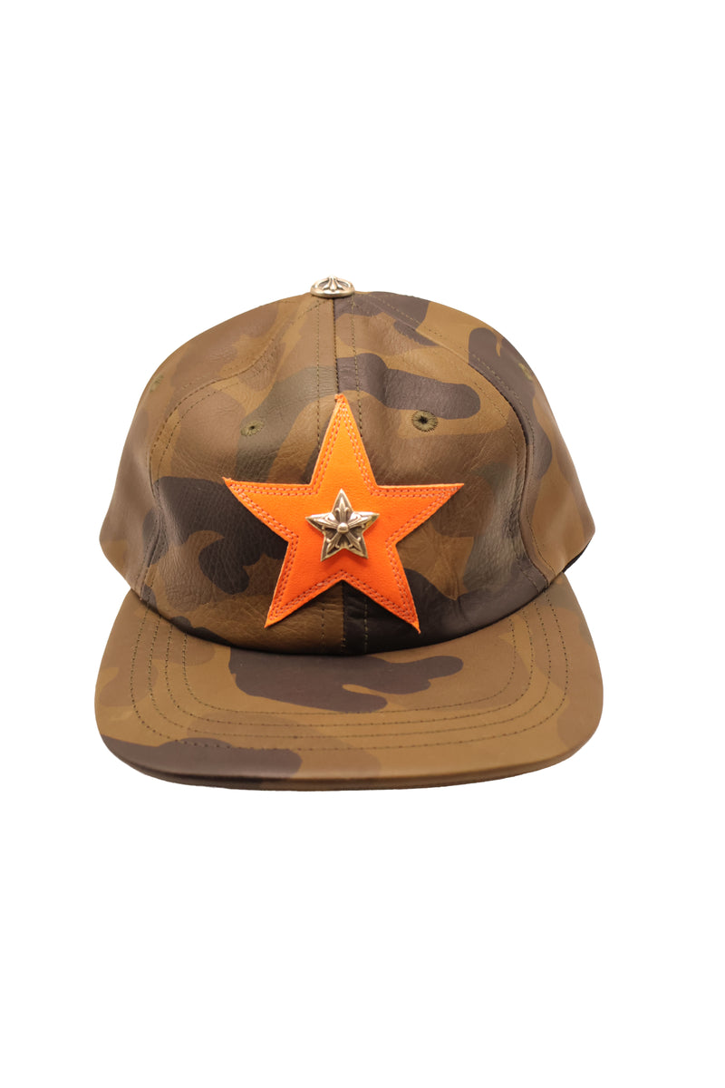 Camo Green Silver Embellished Star Patch Leather Hat