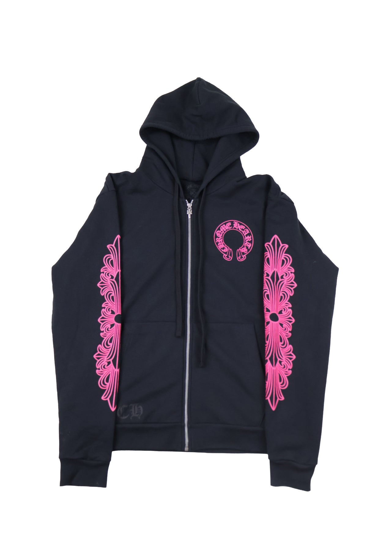 Pink Floral Horseshoe Zip Up Hoodie