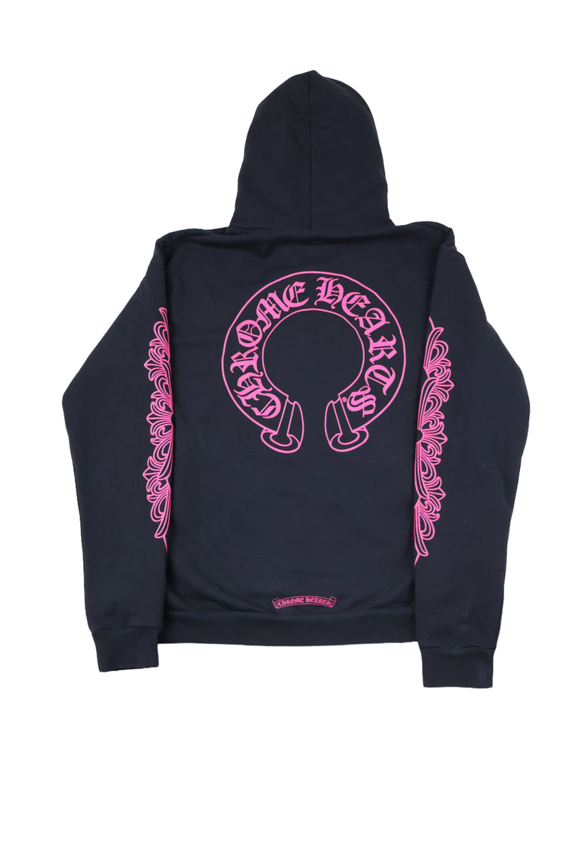 Pink Floral Horseshoe Zip Up Hoodie