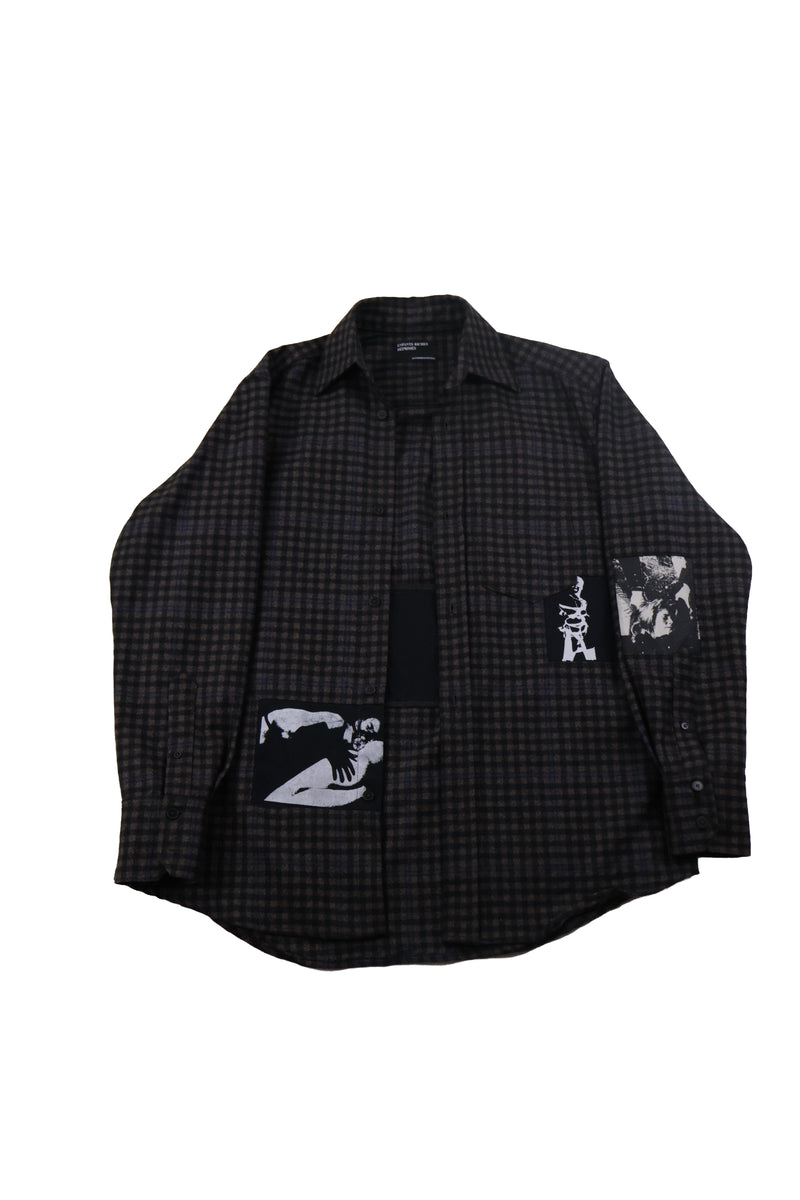 ERD Brown Black Assemblage Patchwork Flannel Shirt