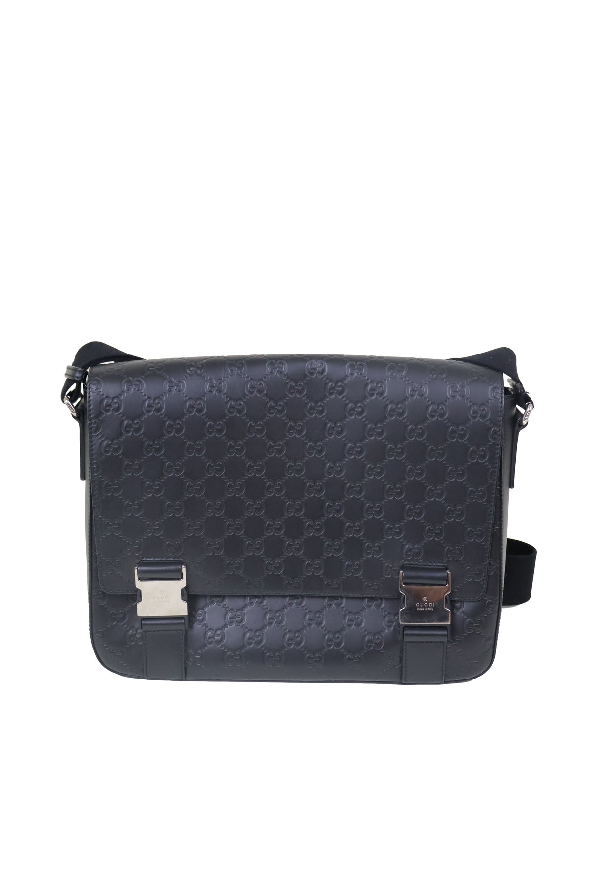 Black Embossed Leather Messenger Bag