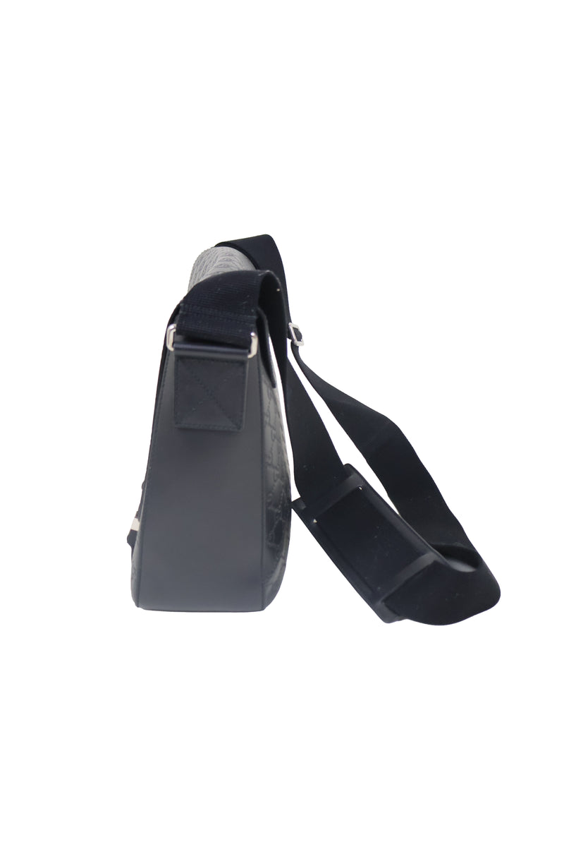 Black Embossed Leather Messenger Bag