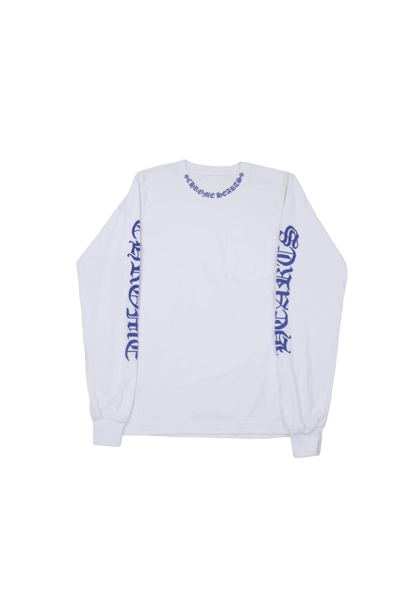 Neck Logo Long Sleeve Tee Shirt White Blue