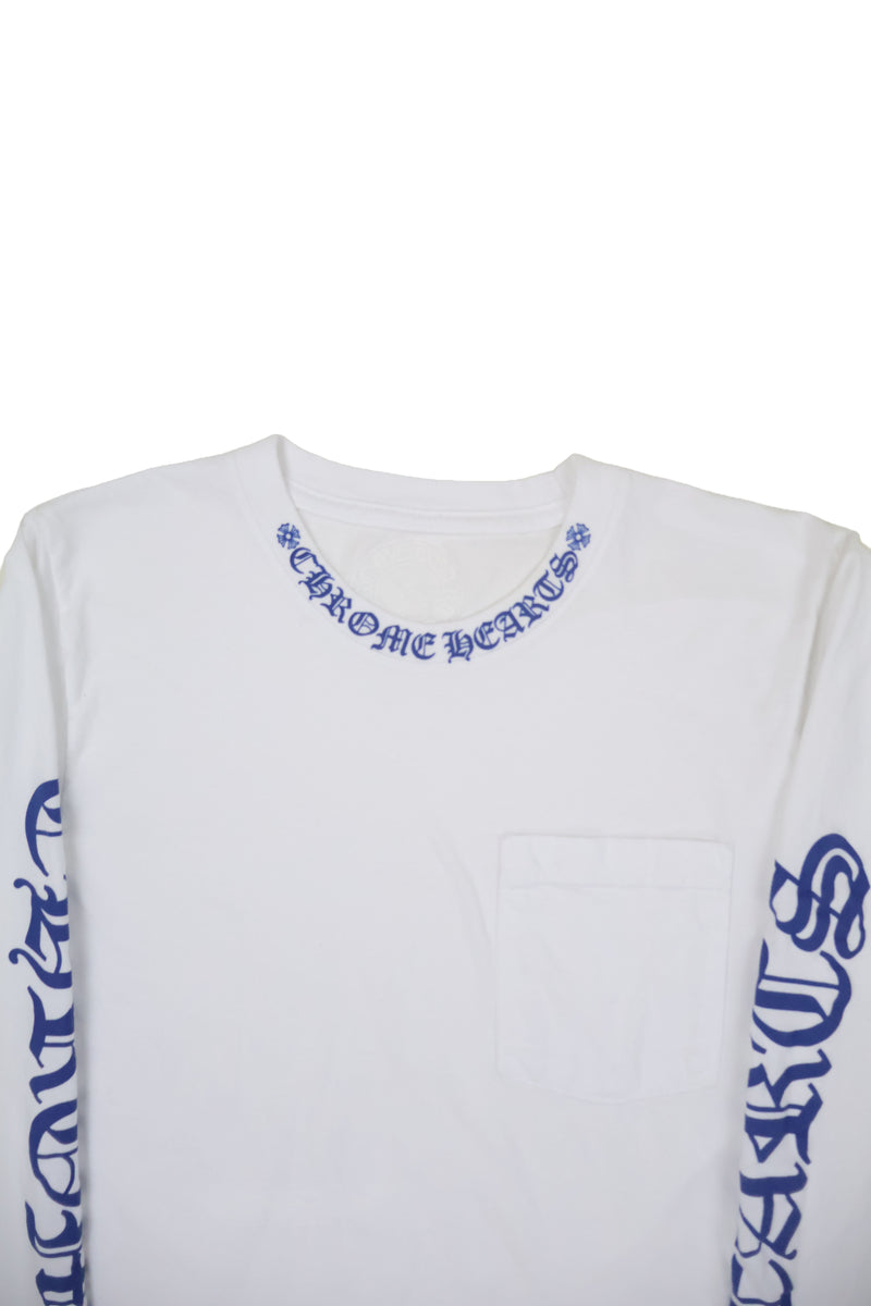 Neck Logo Long Sleeve Tee Shirt White Blue