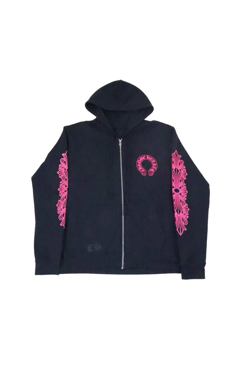 Pink Floral Horseshoe Zip Up Hoodie