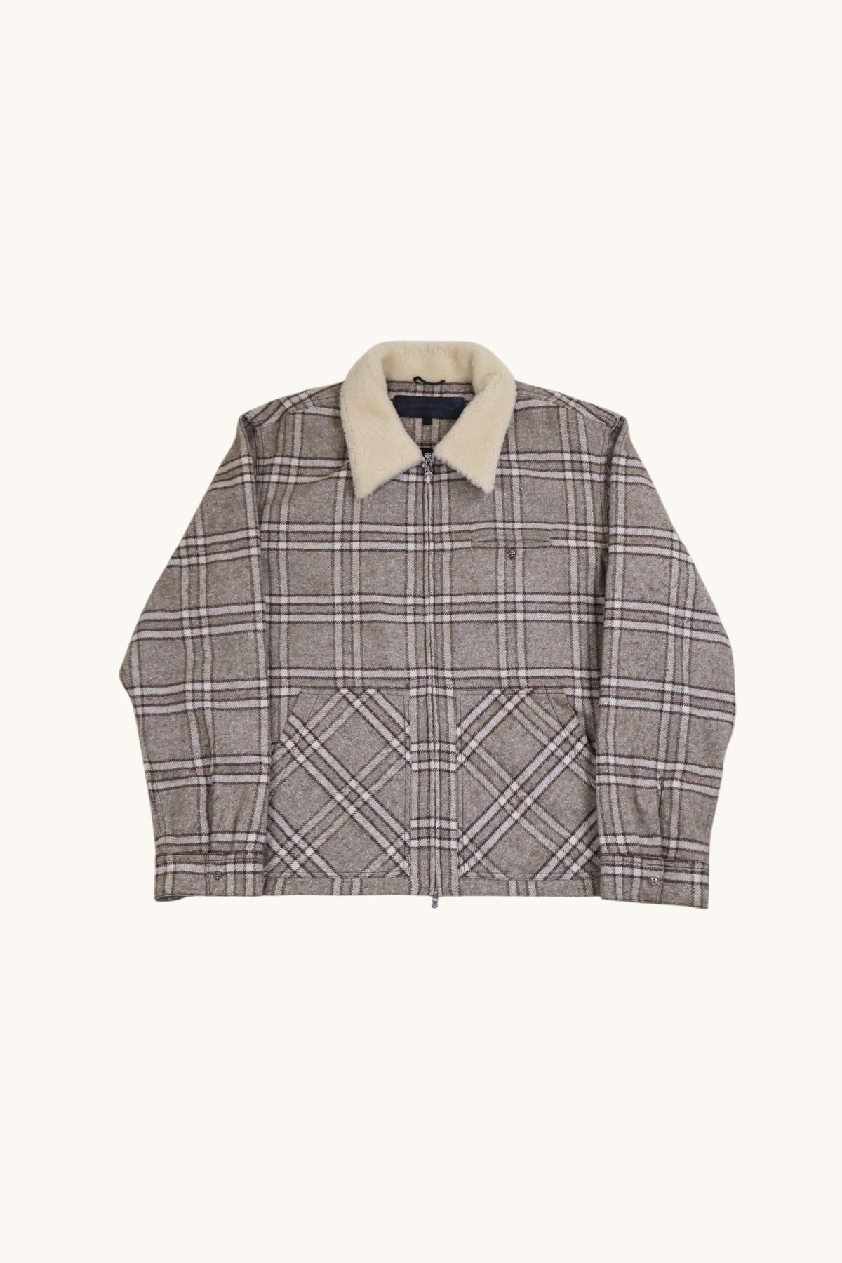 Shearling Collar Zip Up FLannel Jacket