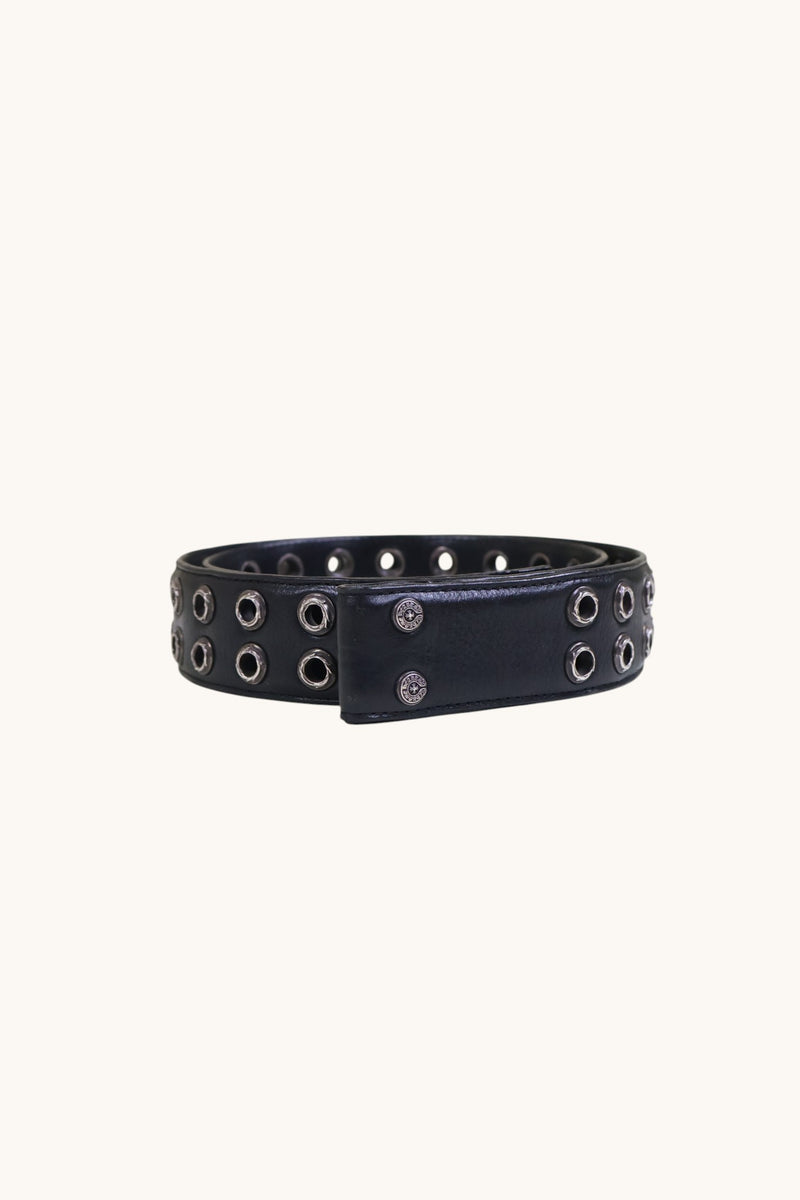 Double Studded Black Leather Belt