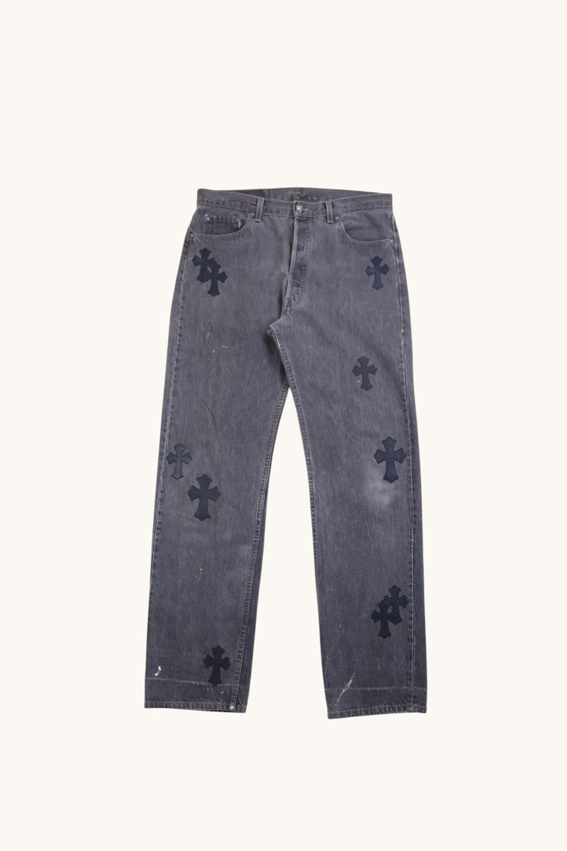 Grey Levi's 501 Cross Patch Jeans