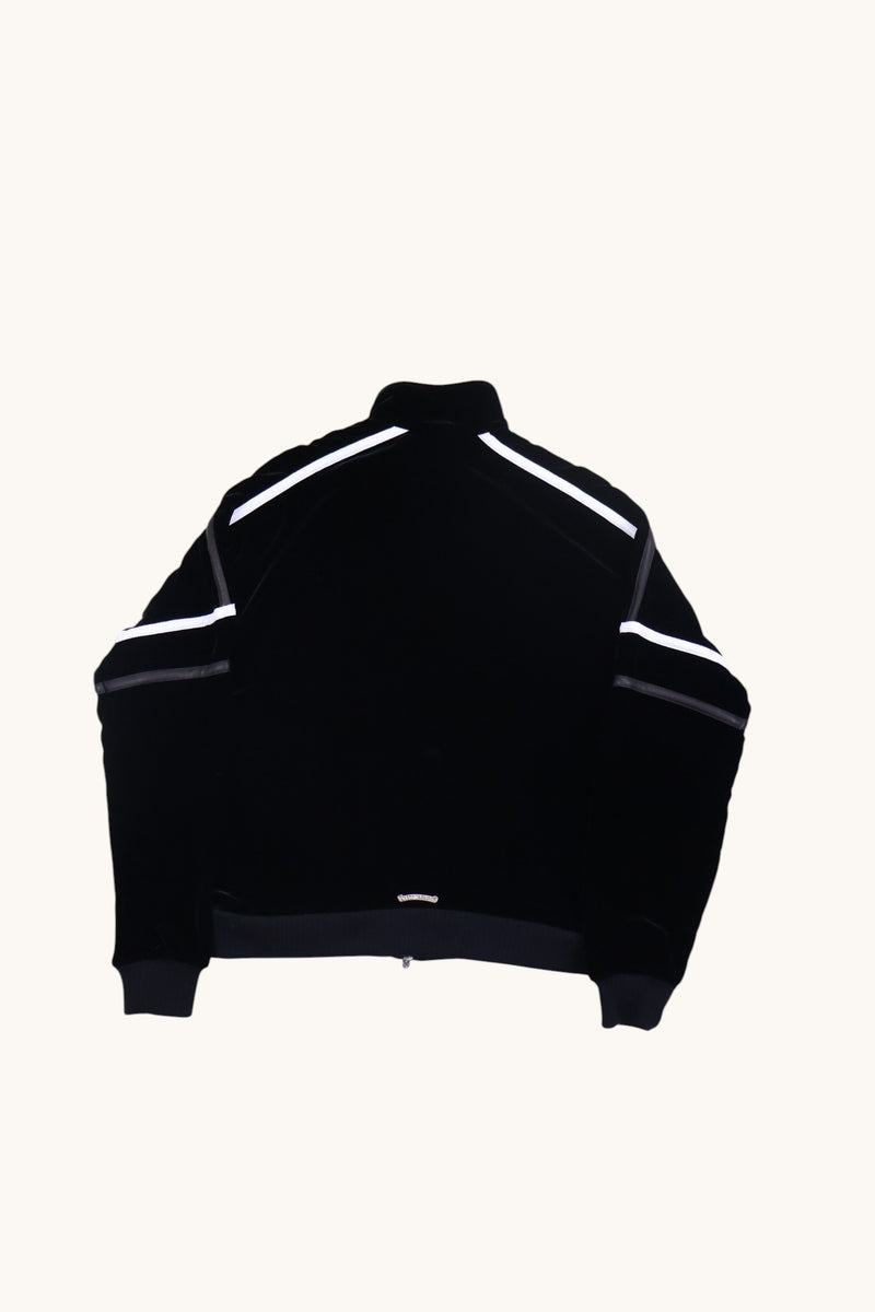 Embroidered Leather Velvet Track Zip Up Jacket