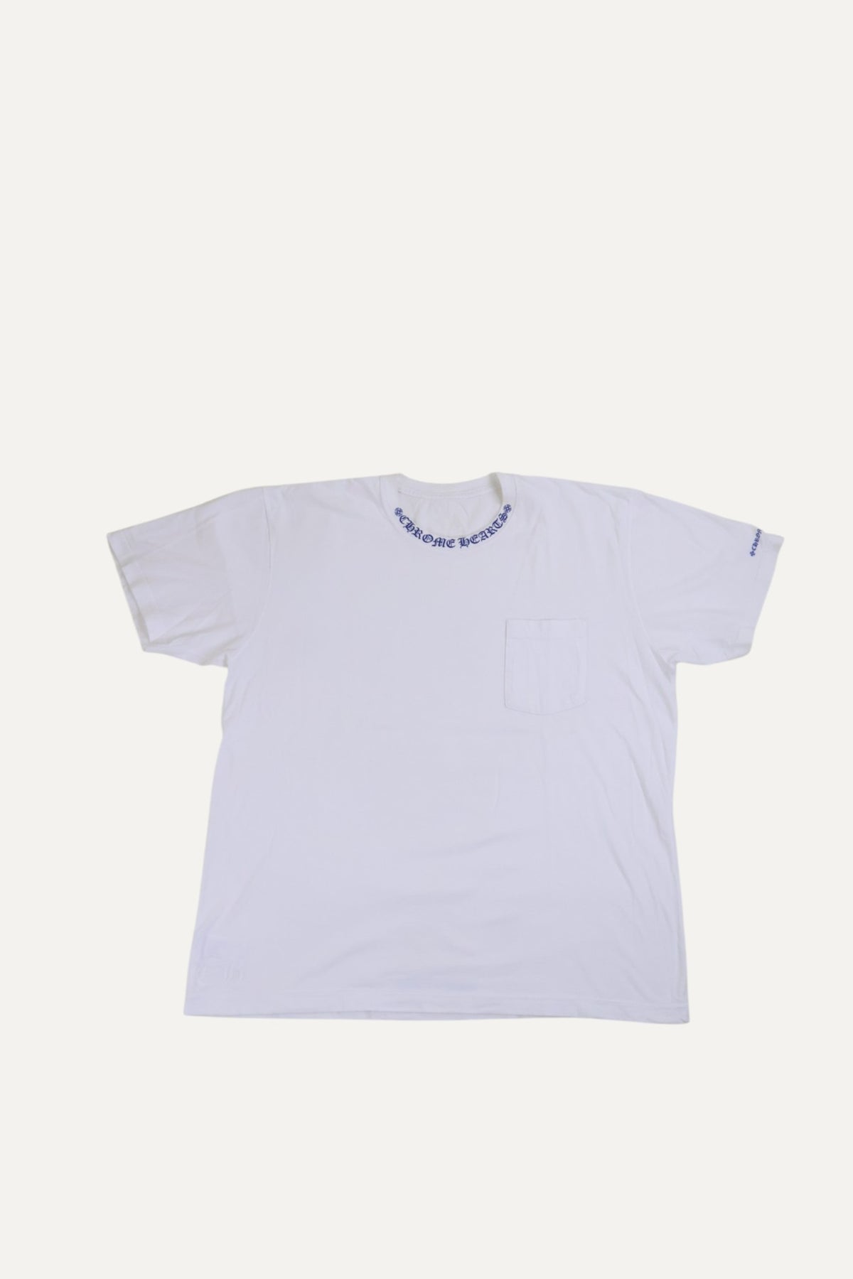 White & Blue Neck Logo T Shirt