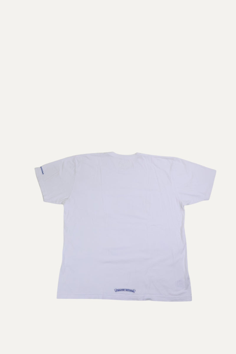 White & Blue Neck Logo T Shirt