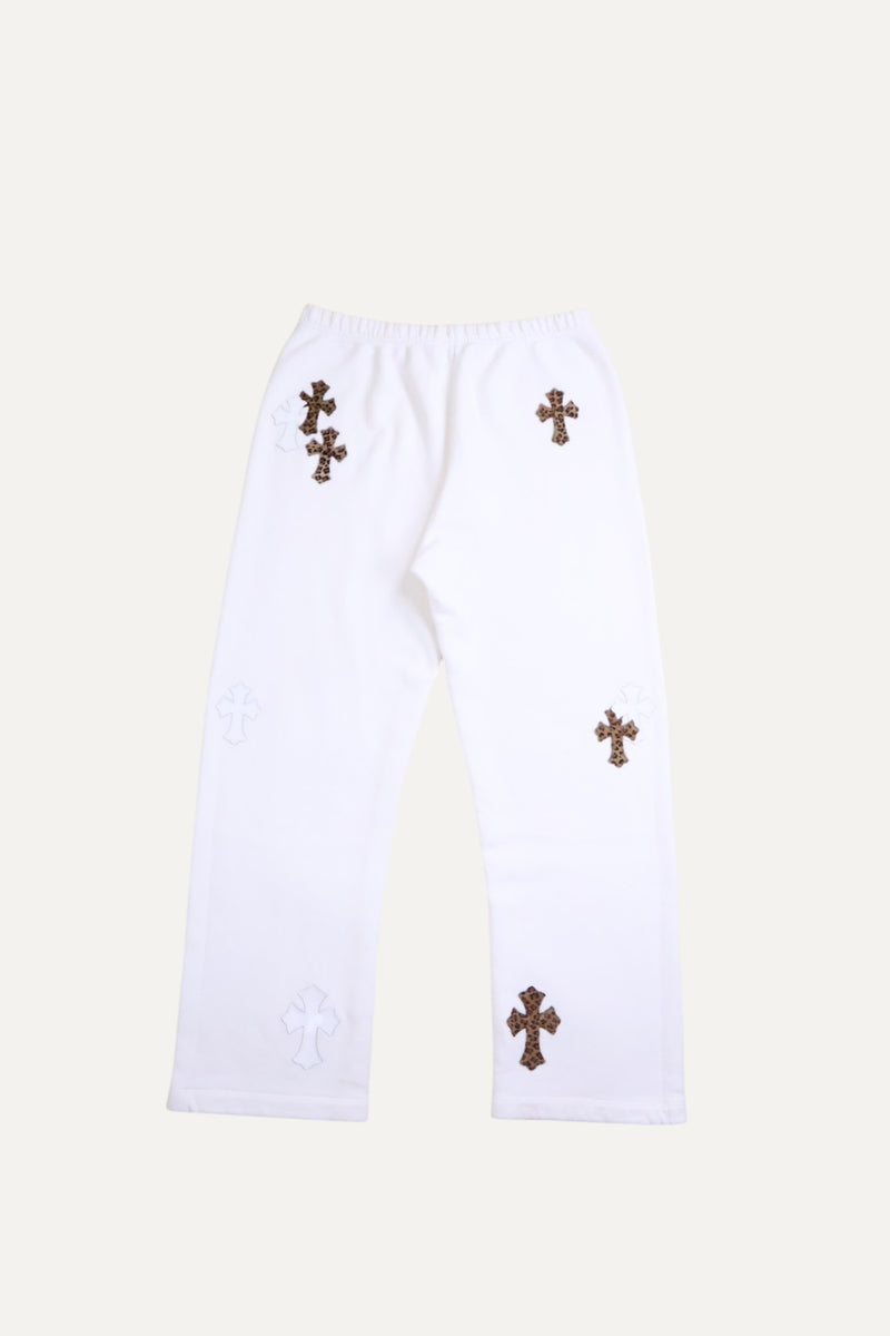 Paperjam White Cheetah Cross Flooded Patch Sweatpants