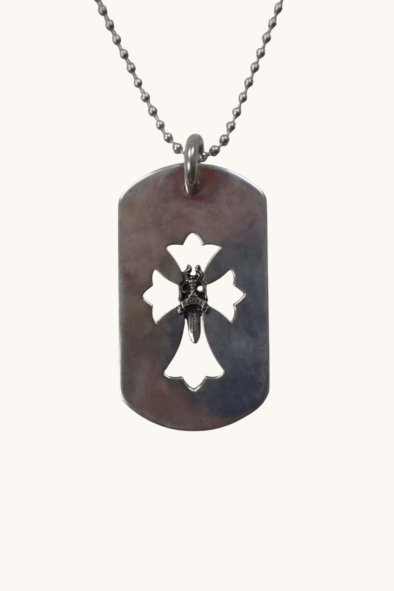 Silver Dagger Cross Dog Tag Pendant