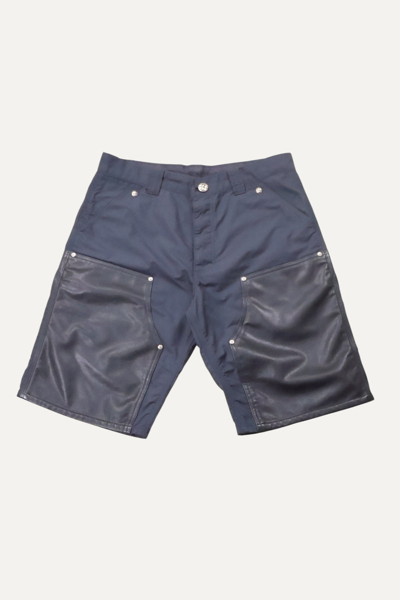 Nylon Leather Double Knee Patch Shorts