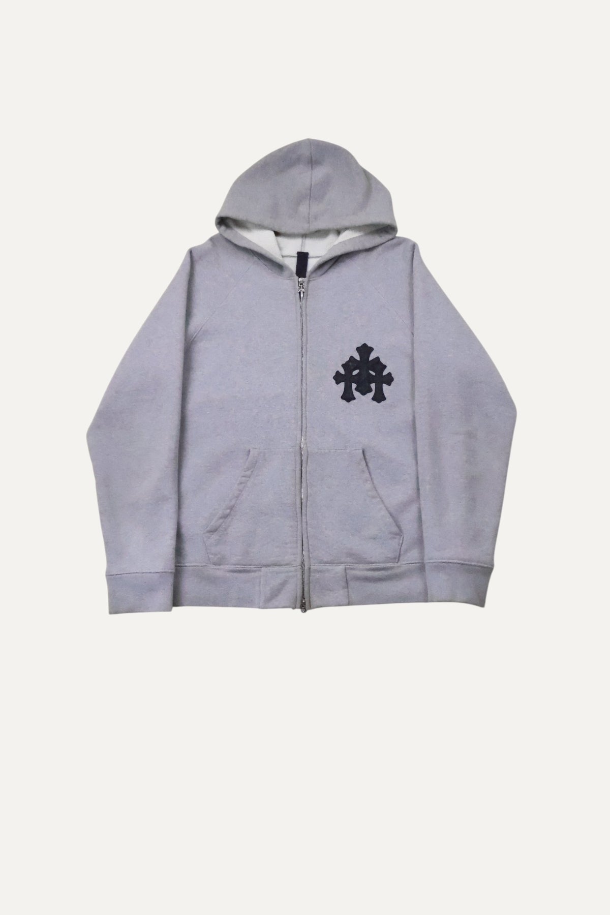 Paper Jam Leather Triple Cross Patch Grey Zip Up Hoodie