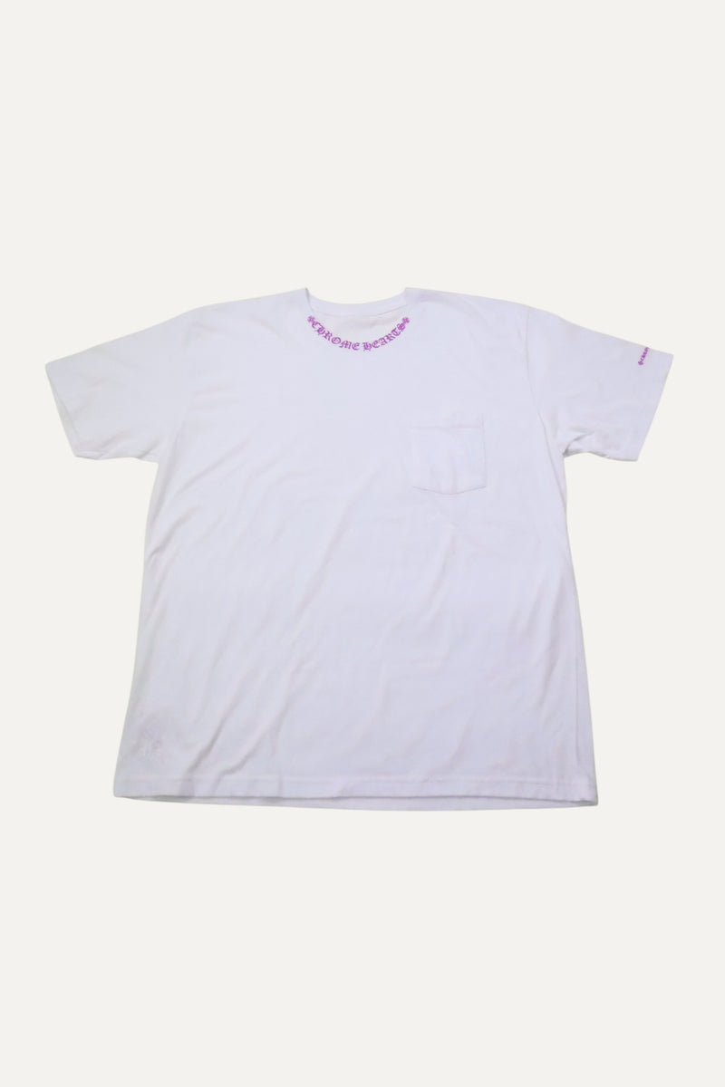 White & Purple Neck Logo T Shirt