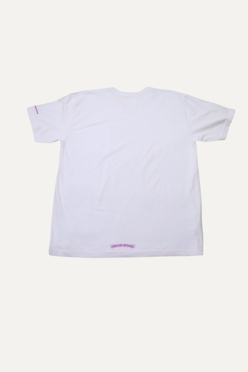 White & Purple Neck Logo T Shirt