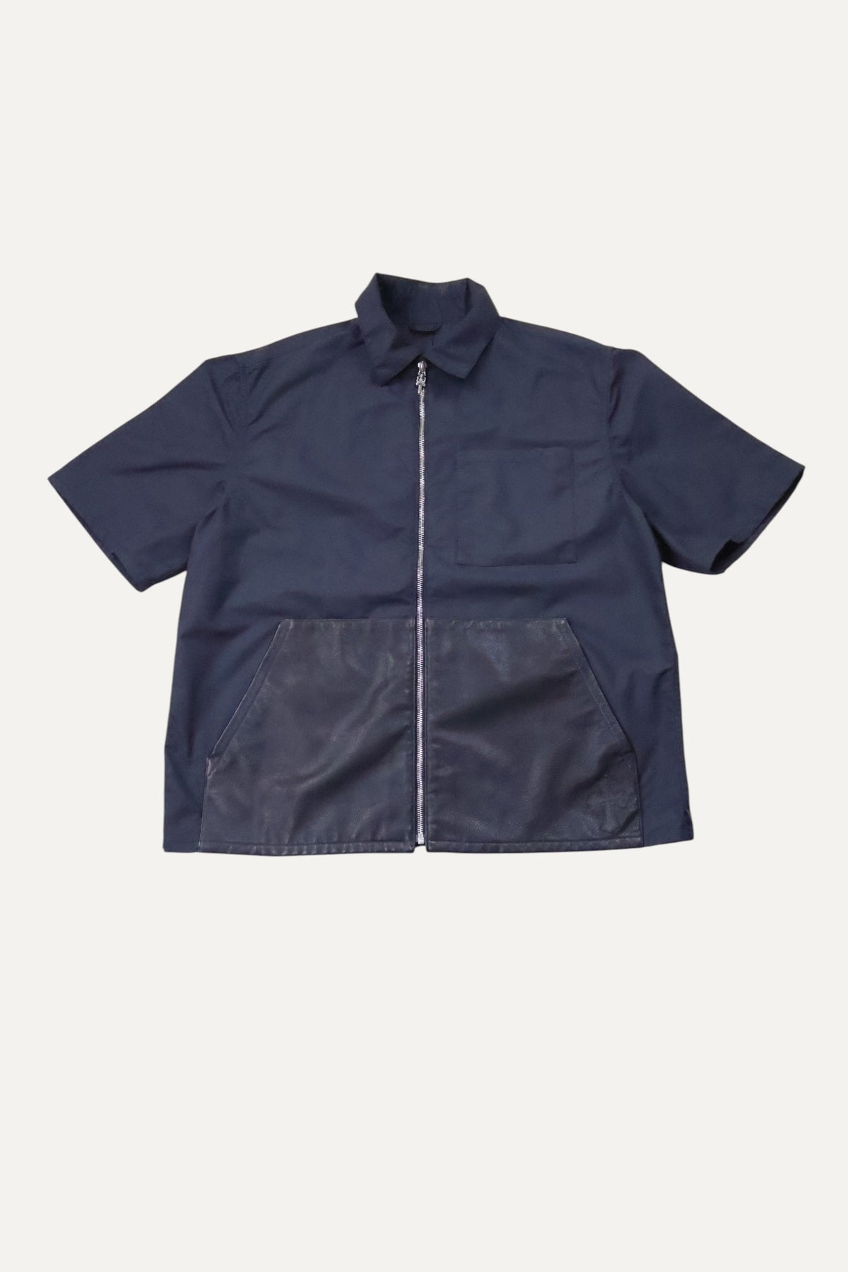Nylon Leather Patch Shirt Jacket