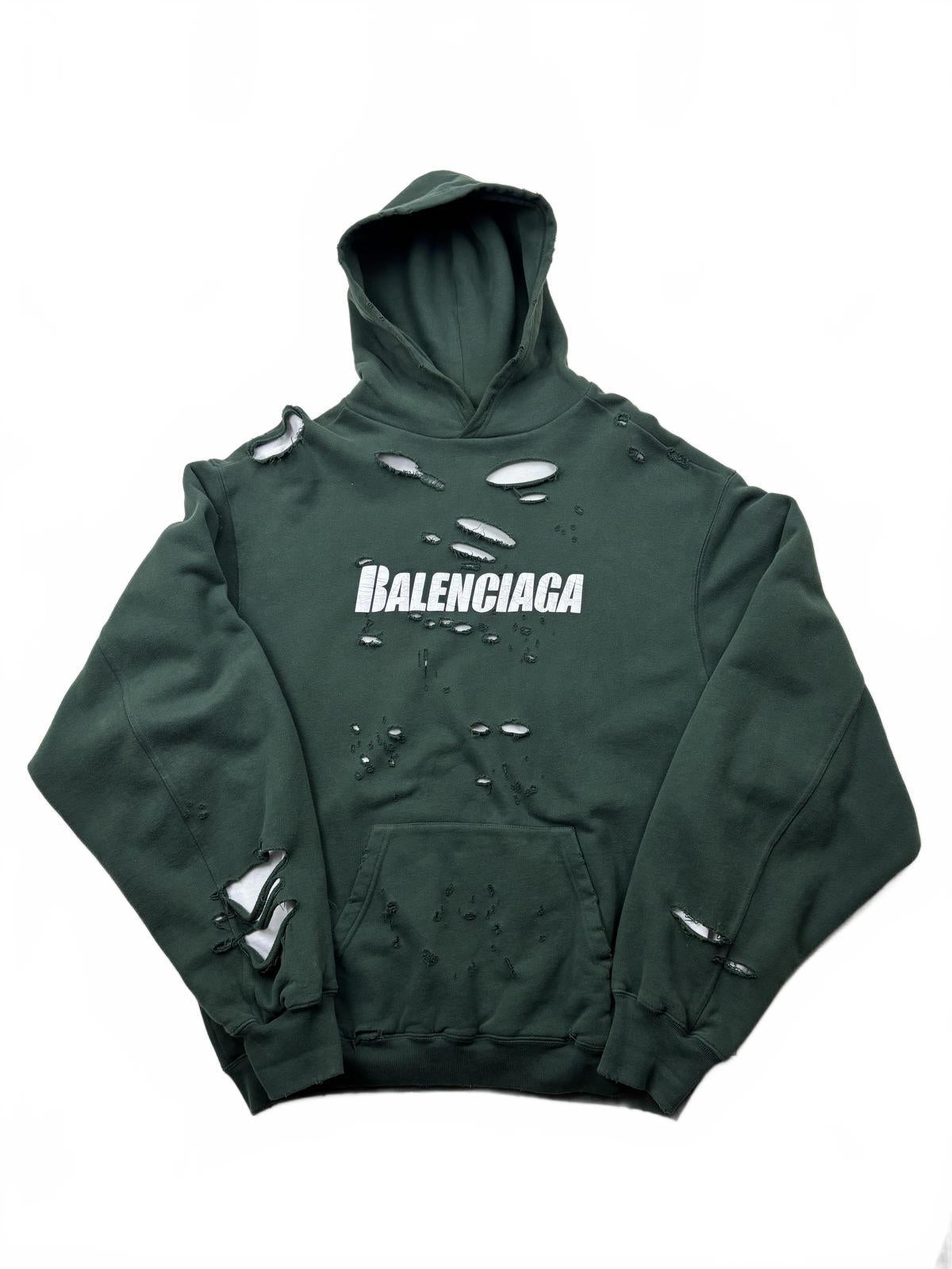 Balenciaga Destroyed Green Oversized Hoodie