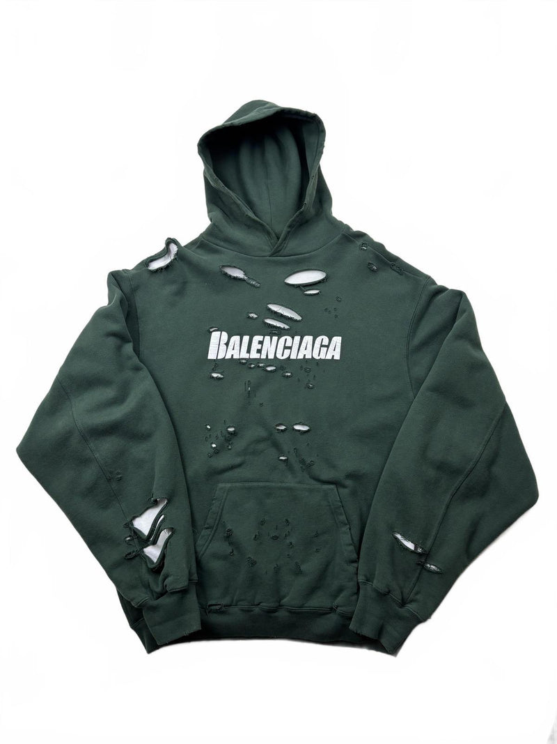Balenciaga Destroyed Green Oversized Hoodie