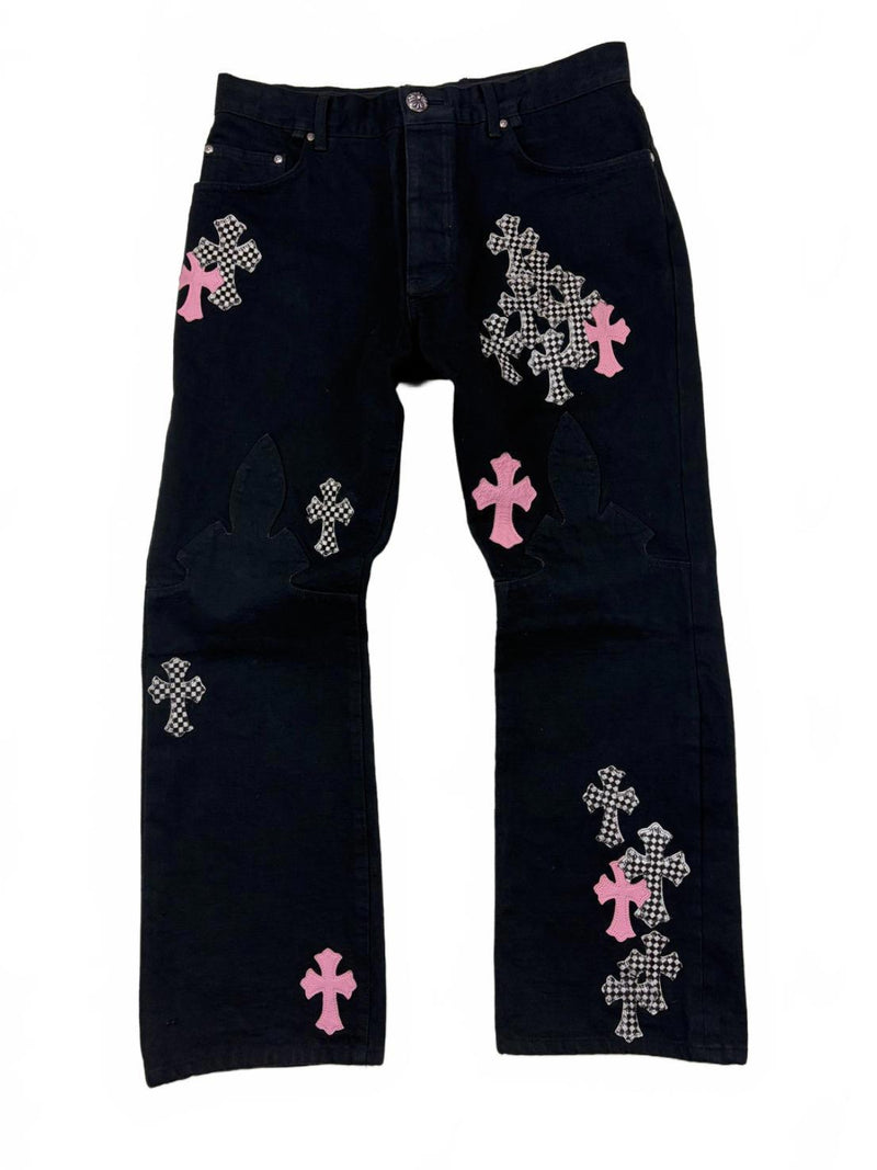 Pink Zebra Cross Patch Fleur Knee Jeans